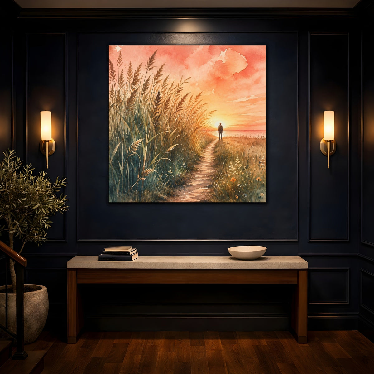 Mockup 4. Motivation Sunset Walk shown as canvas print