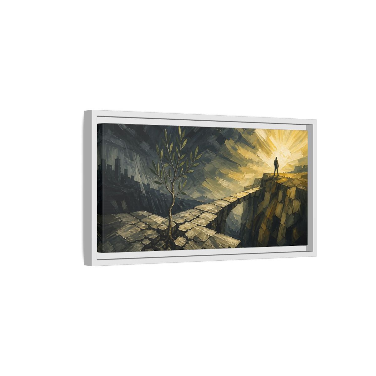 Side Mockup 6. Motivation: Young Tree shown as framed canvas print