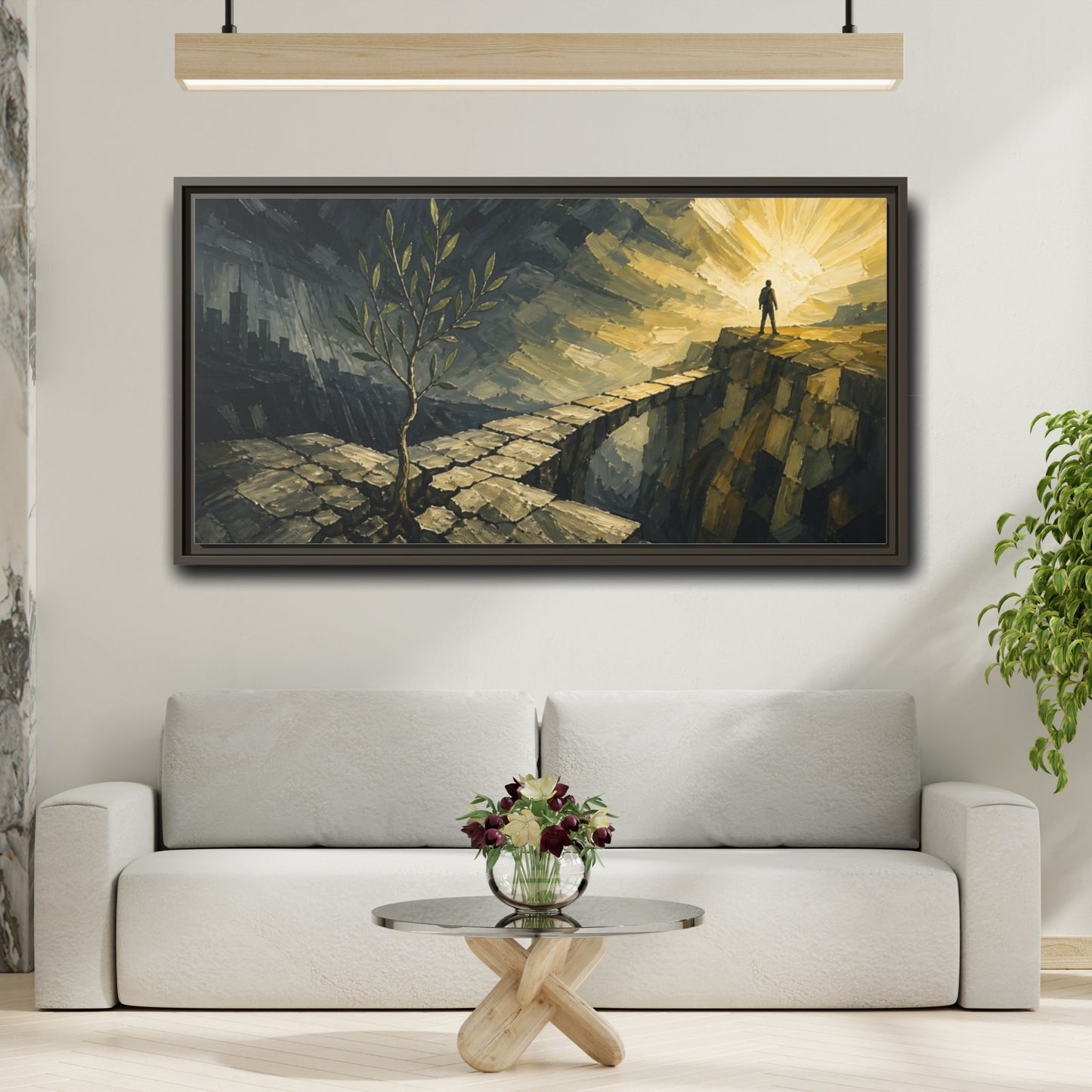 Mockup 2. Motivation: Young Tree shown as framed canvas print