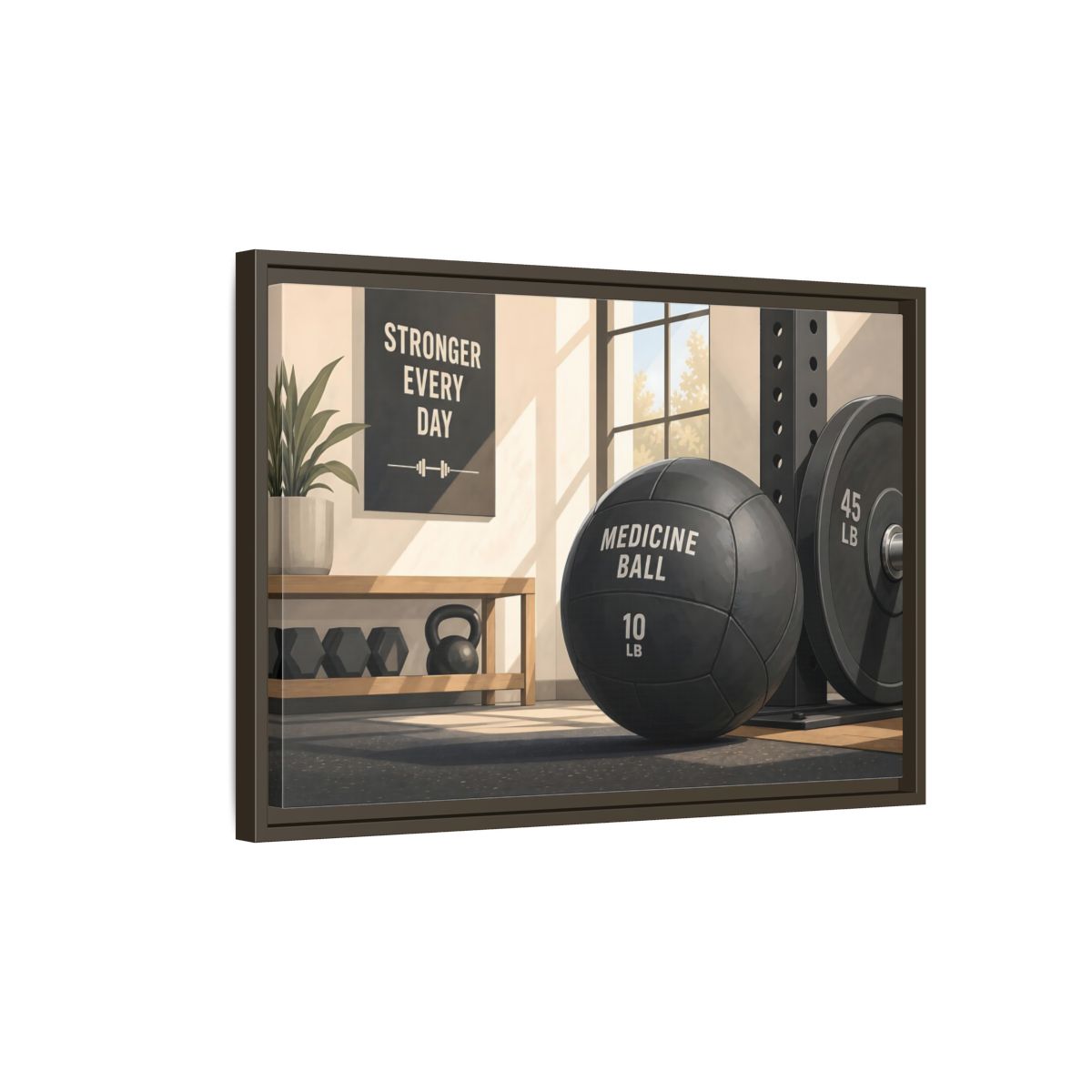 Side Mockup 2. Motivational Gym Corner shown as framed canvas print