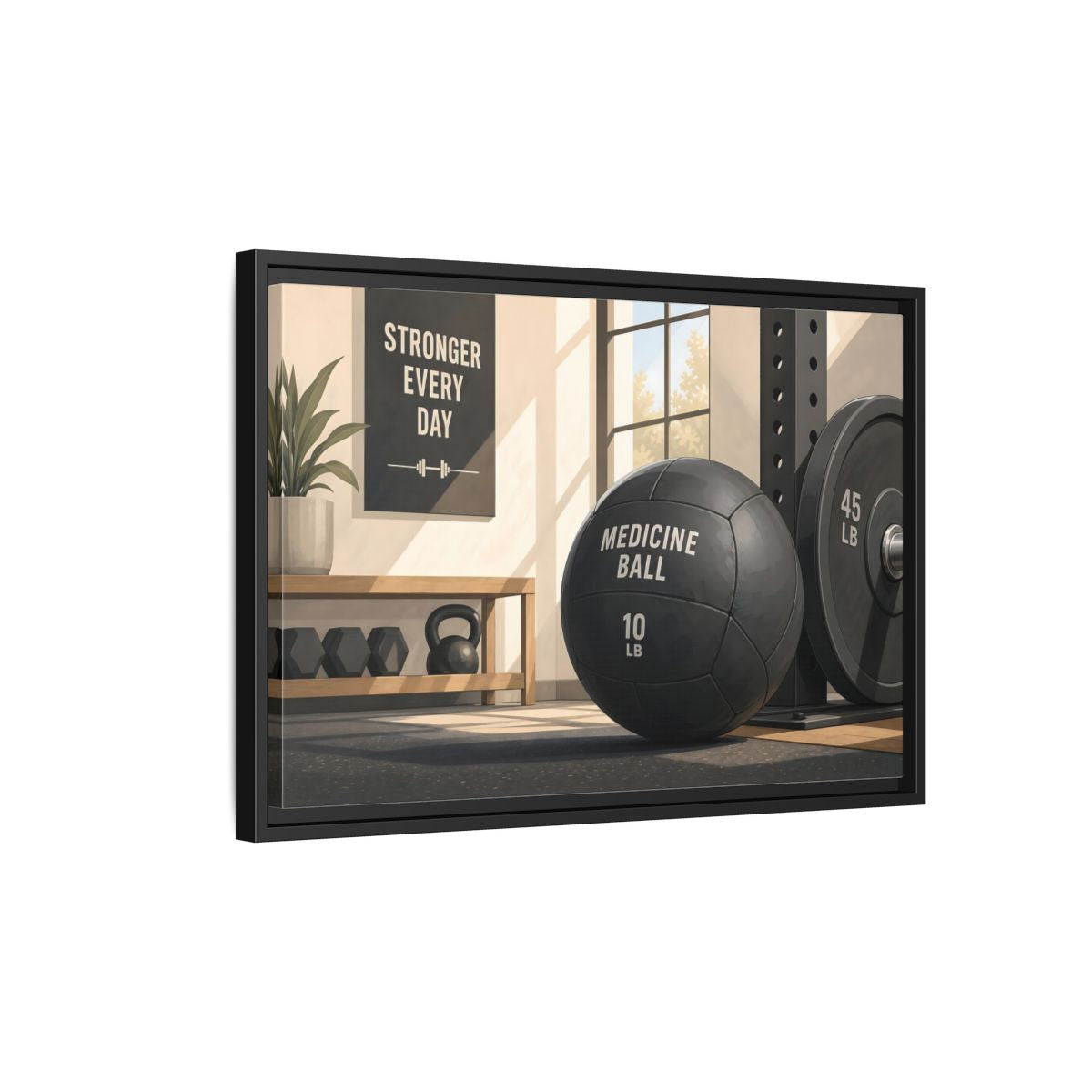 Side Mockup 3. Motivational Gym Corner shown as framed canvas print