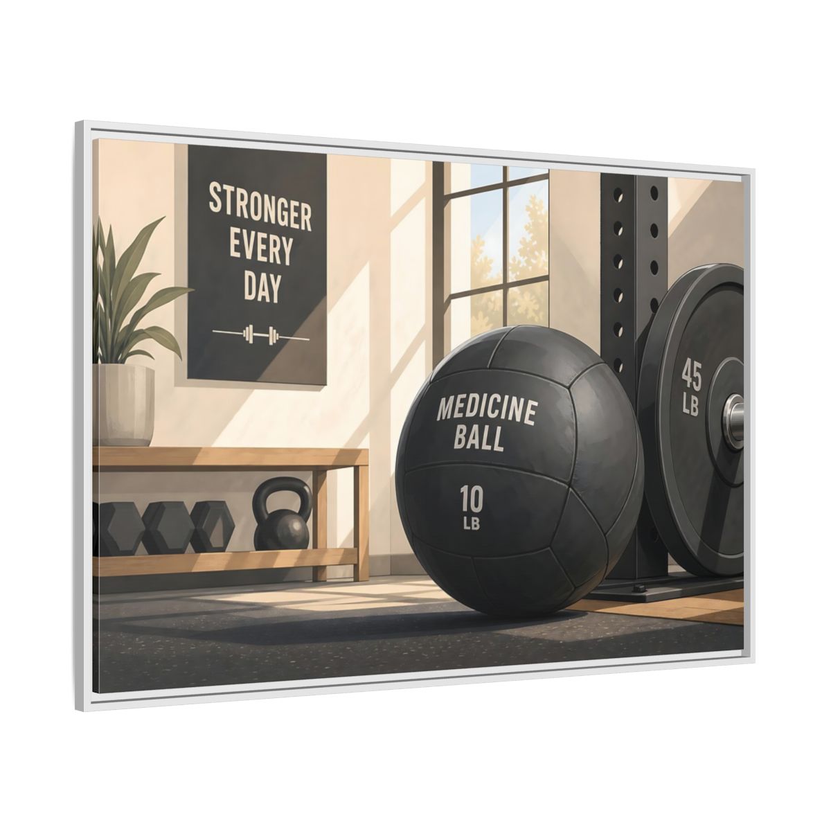Side Mockup 7. Motivational Gym Corner shown as framed canvas print