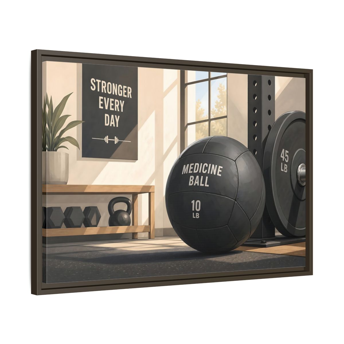 Side Mockup 11. Motivational Gym Corner shown as framed canvas print