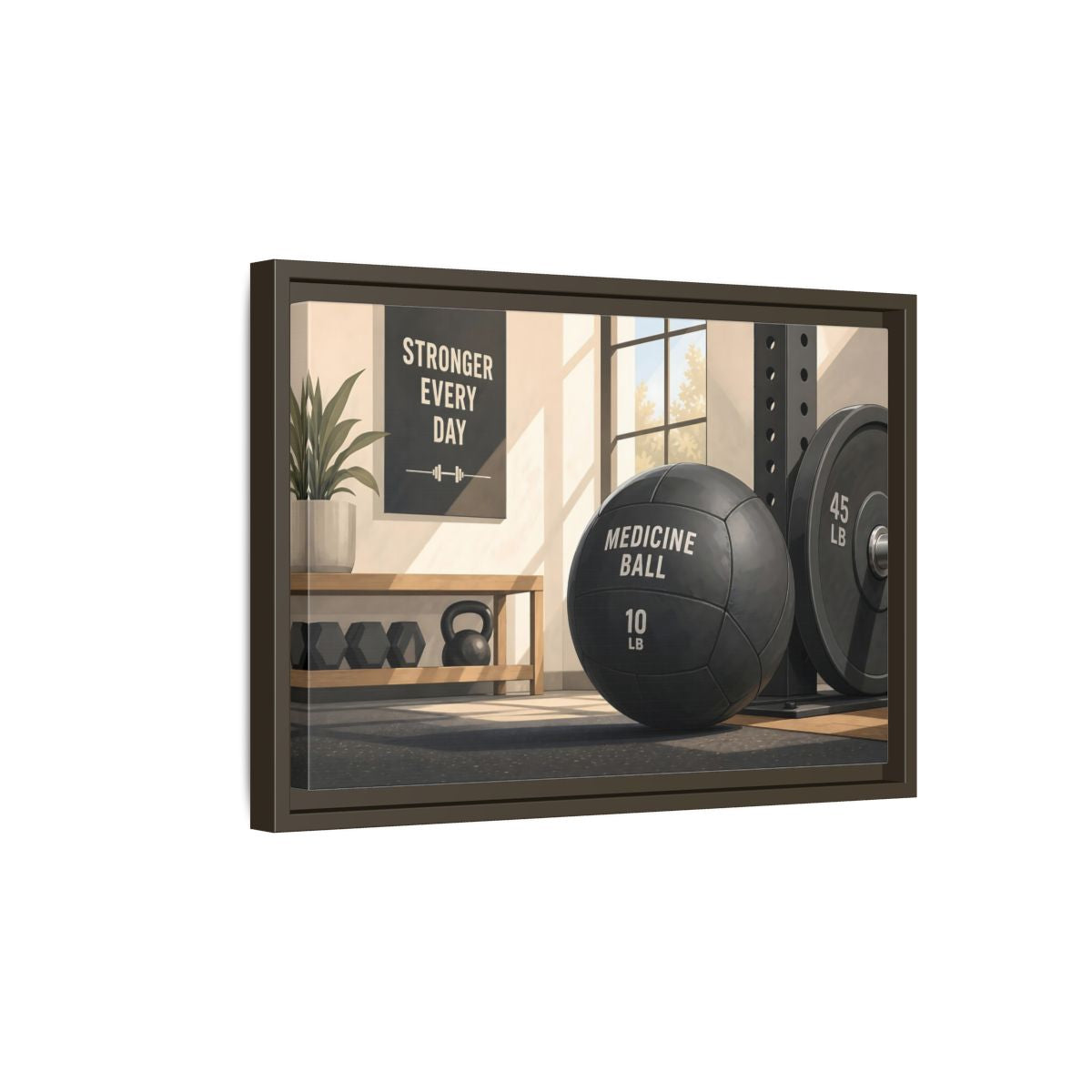 Side Mockup 5. Motivational Gym Corner shown as framed canvas print