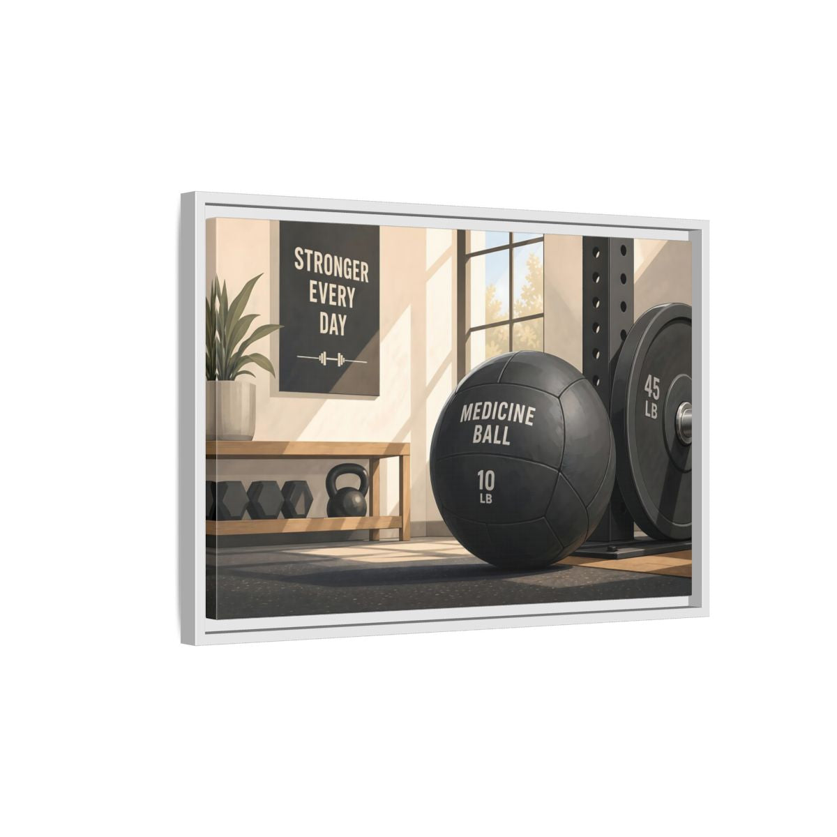 Side Mockup 1. Motivational Gym Corner shown as framed canvas print