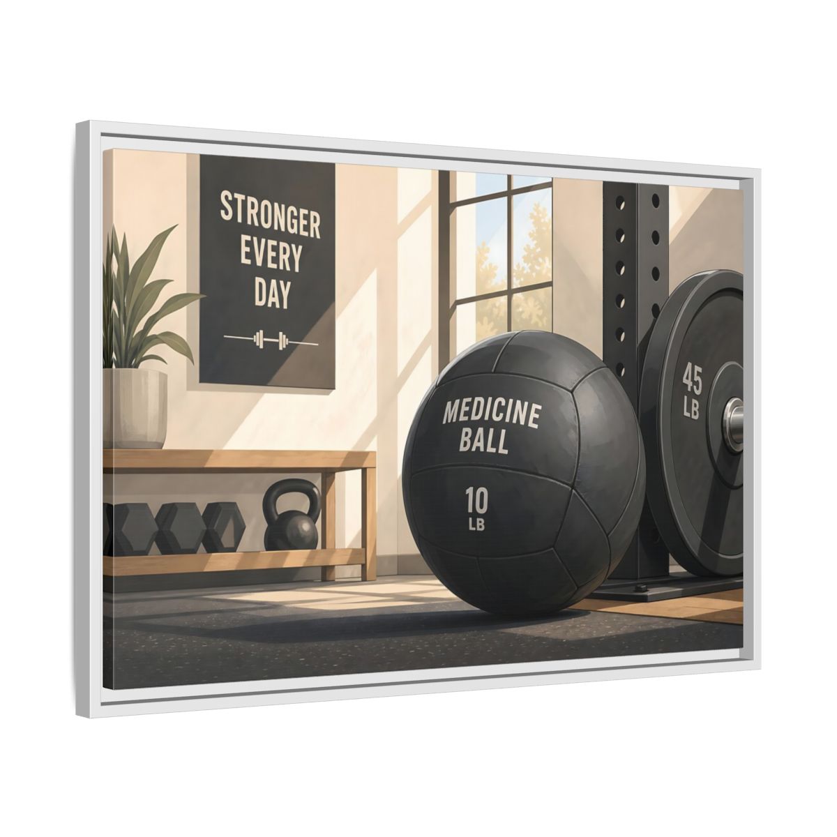 Side Mockup 10. Motivational Gym Corner shown as framed canvas print