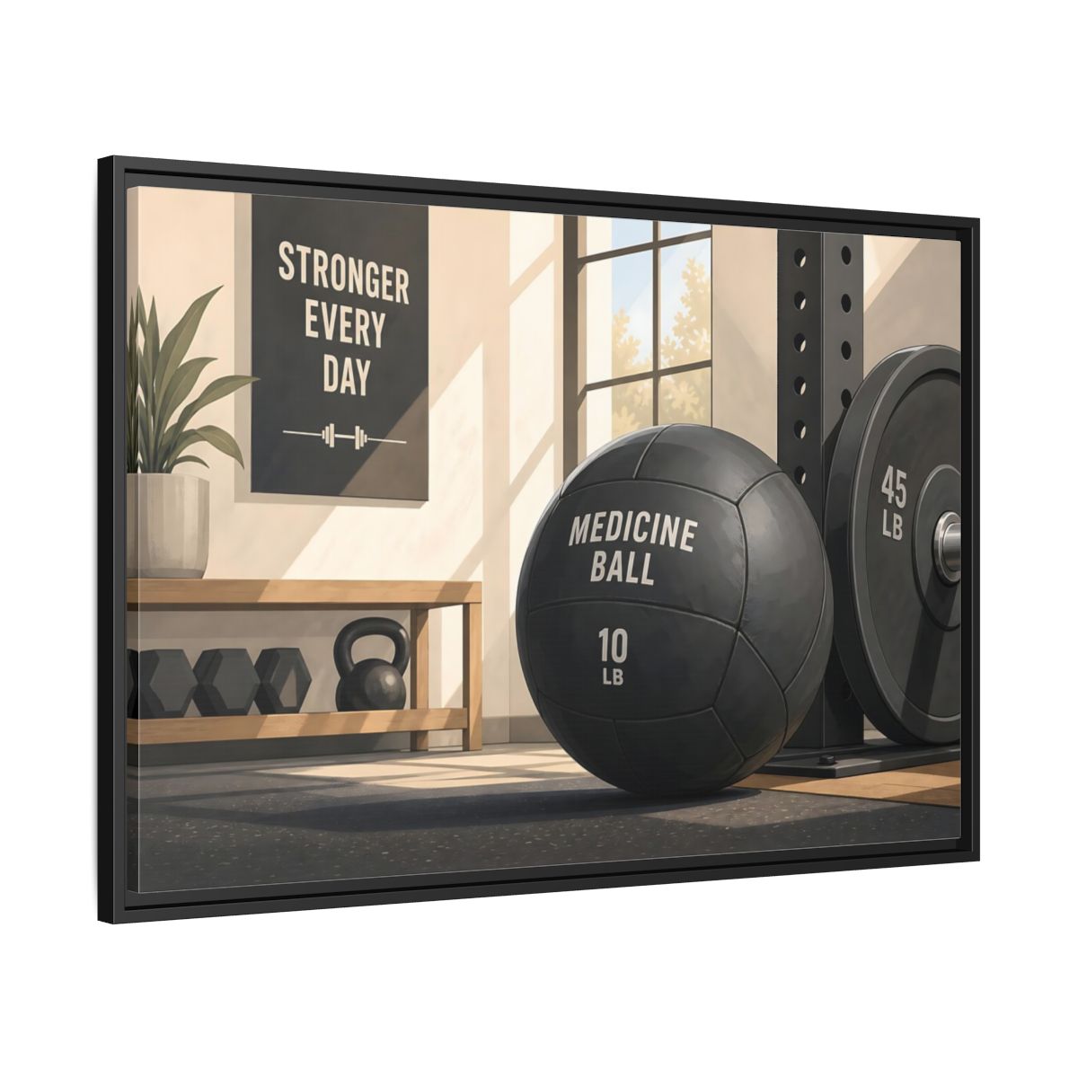 Side Mockup 13. Motivational Gym Corner shown as framed canvas print