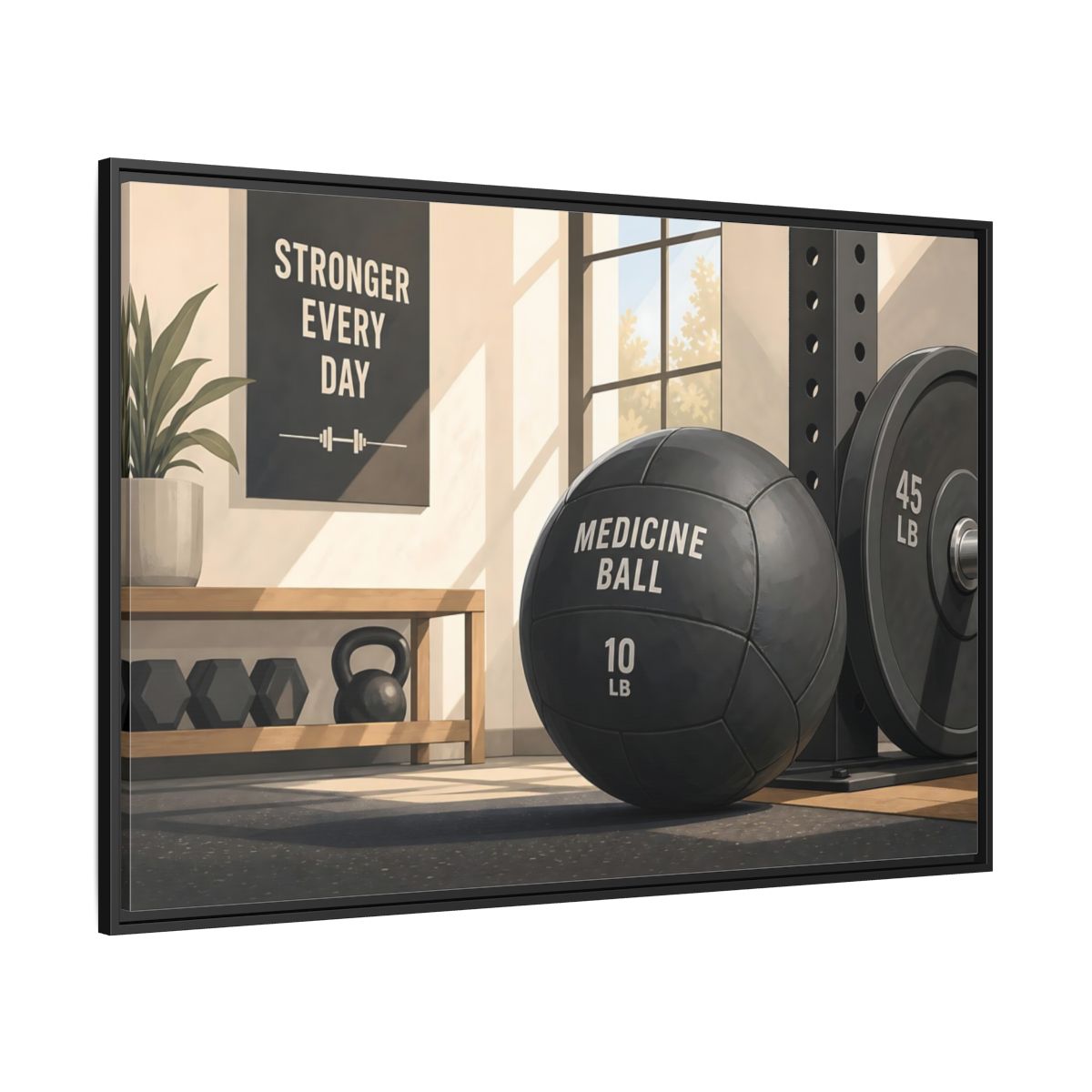 Side Mockup 12. Motivational Gym Corner shown as framed canvas print