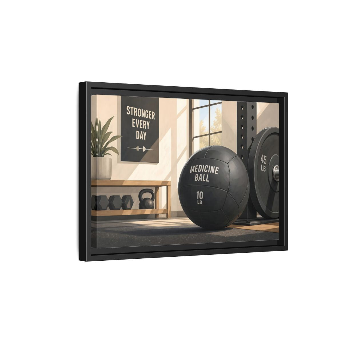 Side Mockup 6. Motivational Gym Corner shown as framed canvas print