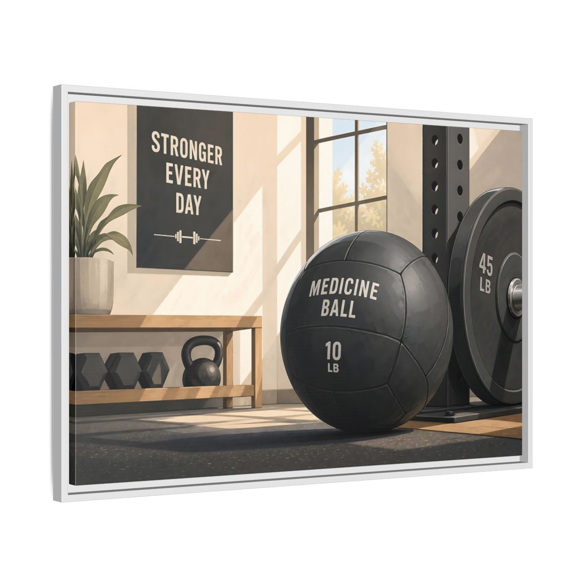 Side Mockup 9. Motivational Gym Corner shown as framed canvas print
