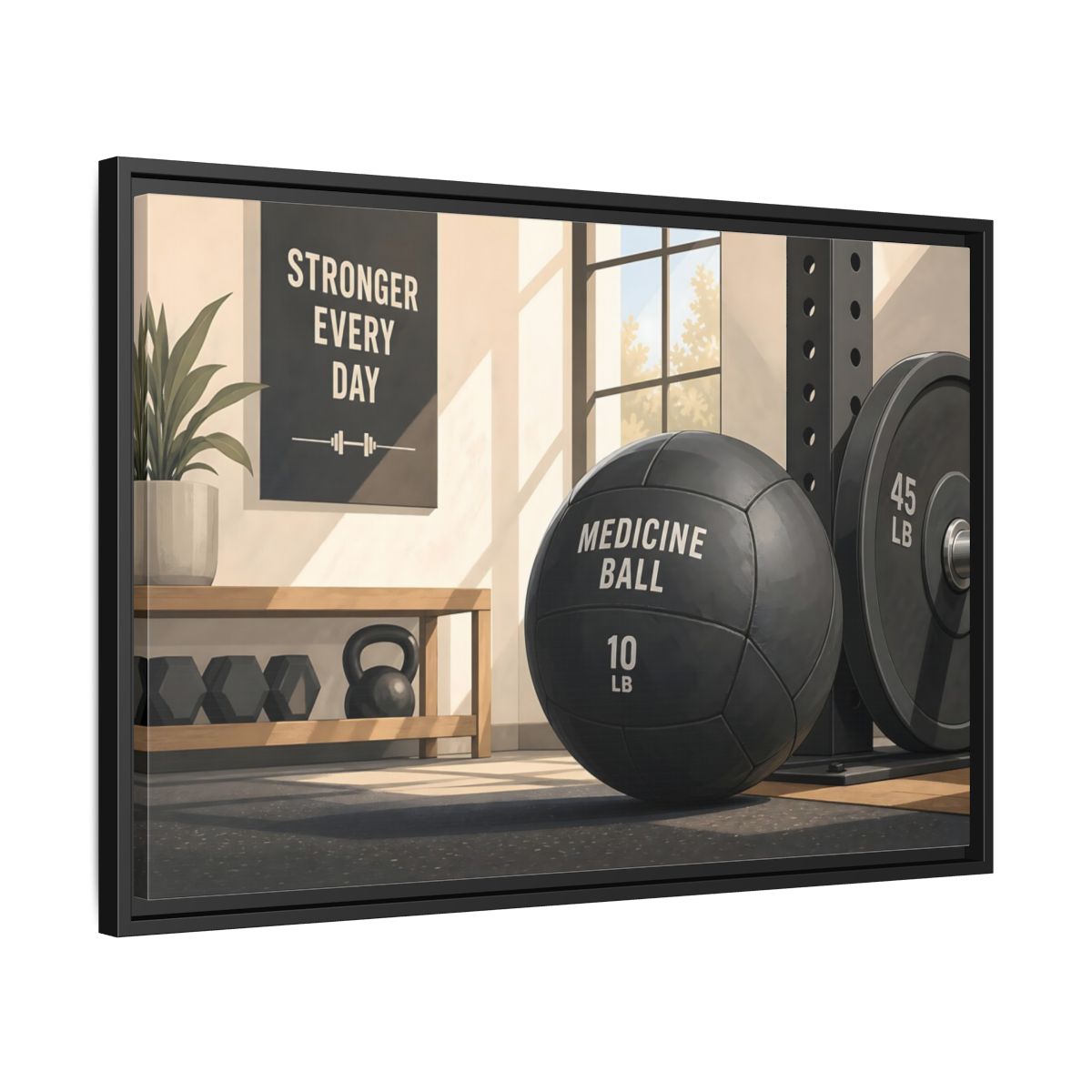 Side Mockup 14. Motivational Gym Corner shown as framed canvas print