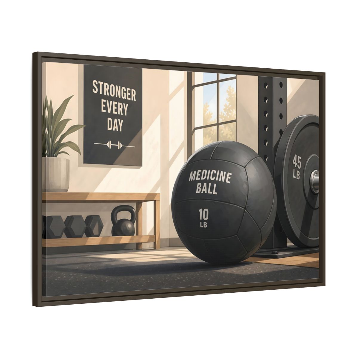 Main Mockup. Motivational Gym Corner shown as framed canvas print
