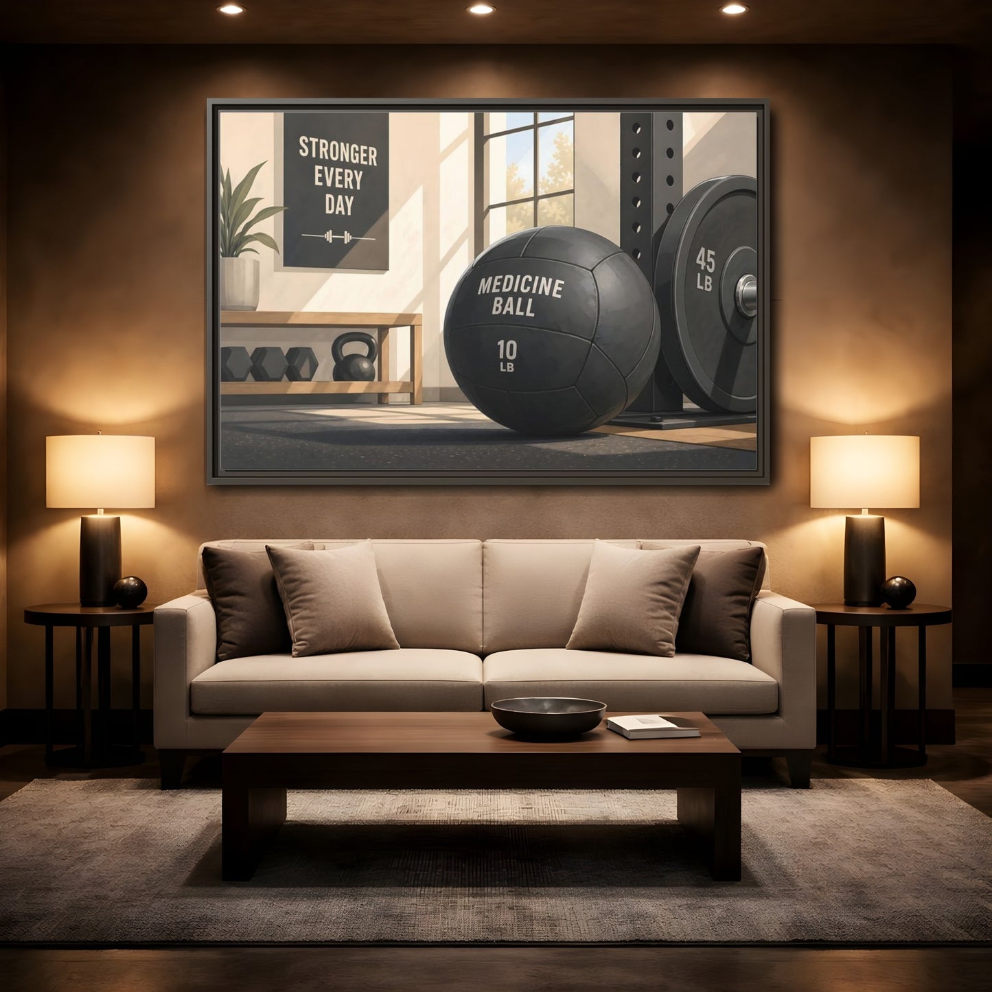 Mockup 2. Motivational Gym Corner shown as framed canvas print