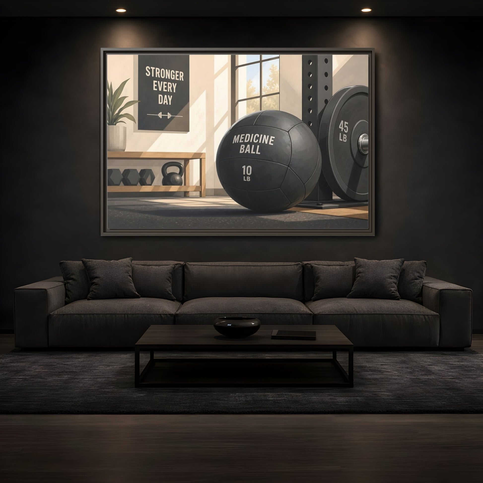 Mockup 3. Motivational Gym Corner shown as framed canvas print