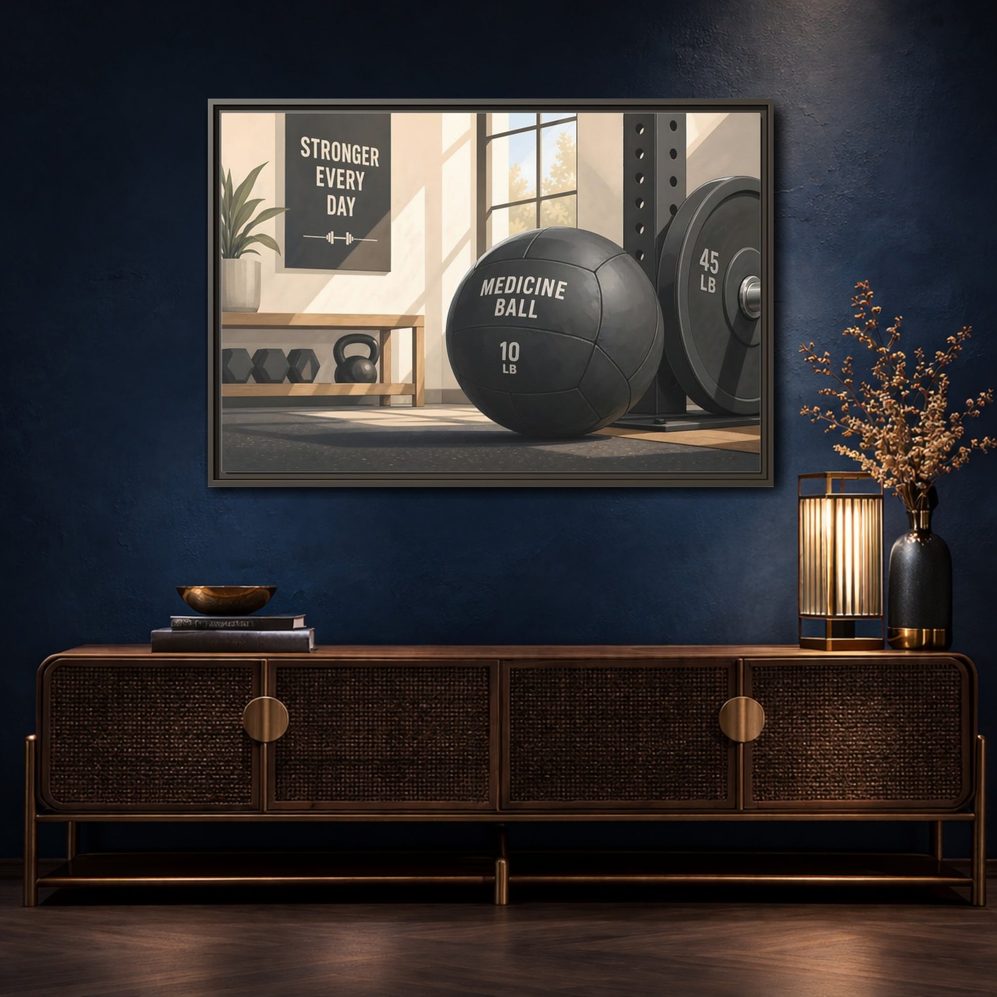 Mockup 4. Motivational Gym Corner shown as framed canvas print