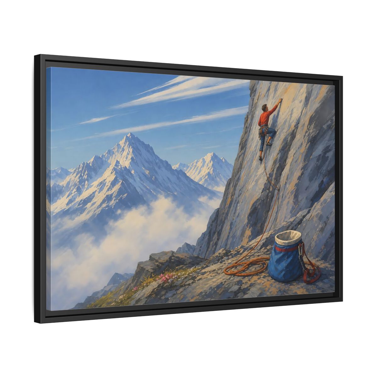 Side Mockup 14. Mountain Ascent shown as framed canvas print