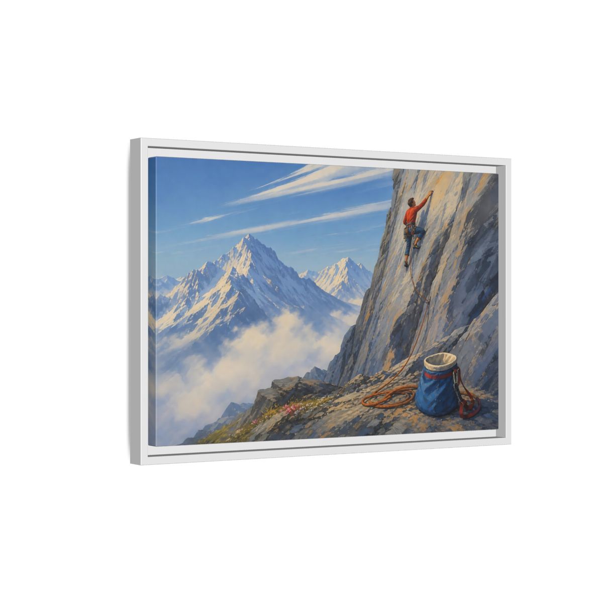 Side Mockup 1. Mountain Ascent shown as framed canvas print