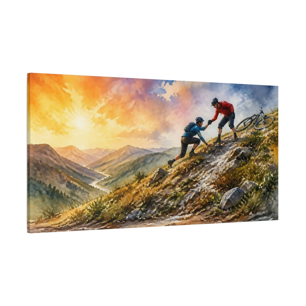 Side Mockup 2. Mountain Bikers Motivation shown as canvas print