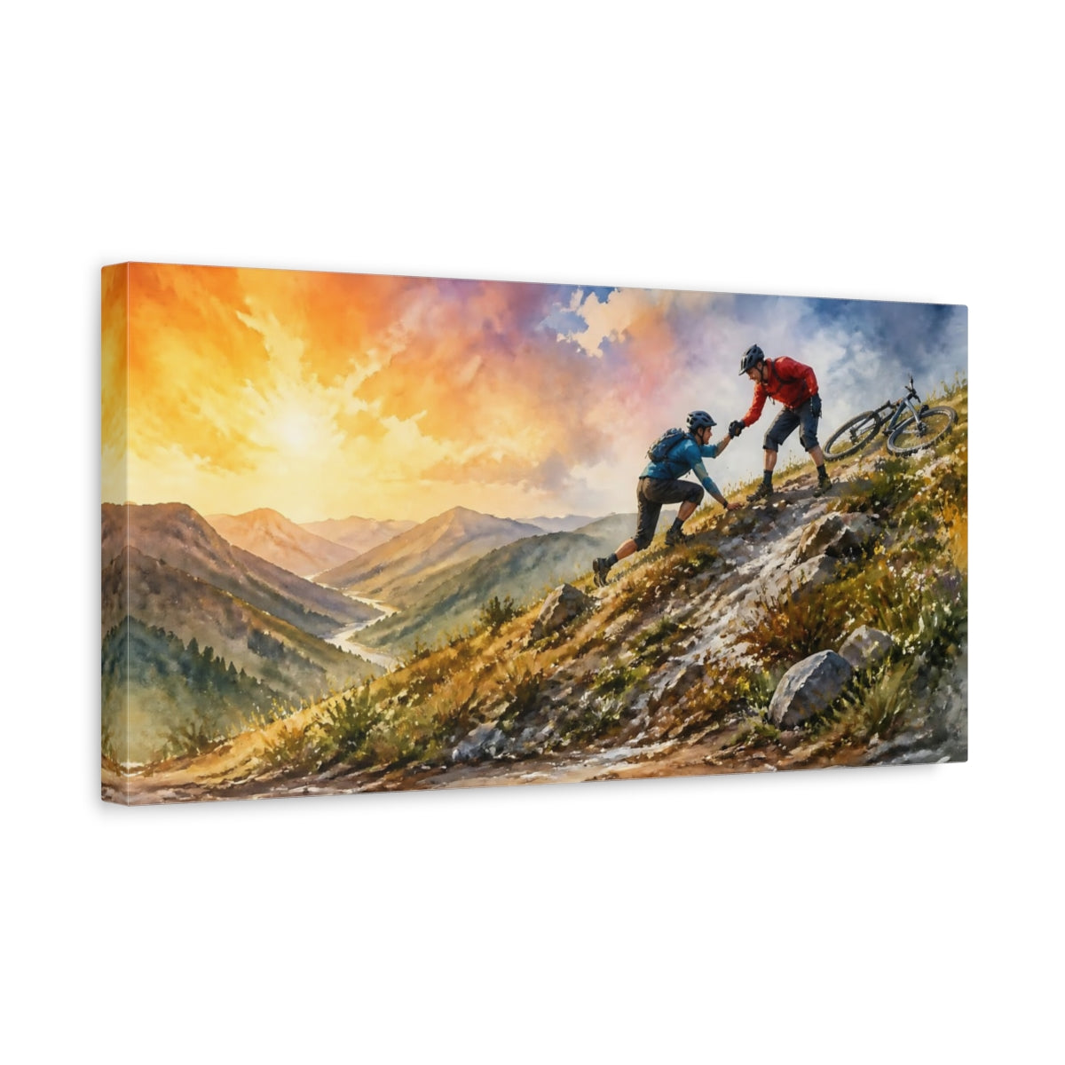 Side Mockup 3. Mountain Bikers Motivation shown as canvas print