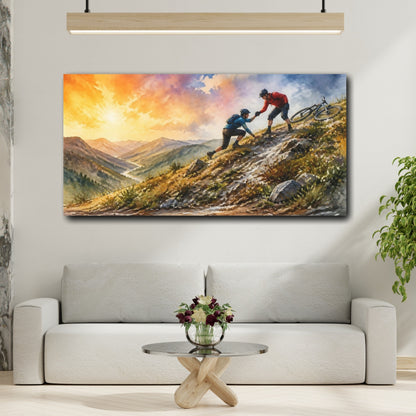 Mockup 2. Mountain Bikers Motivation shown as canvas print