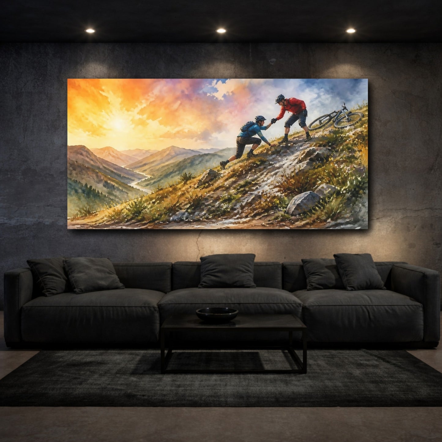 Mockup 3. Mountain Bikers Motivation shown as canvas print