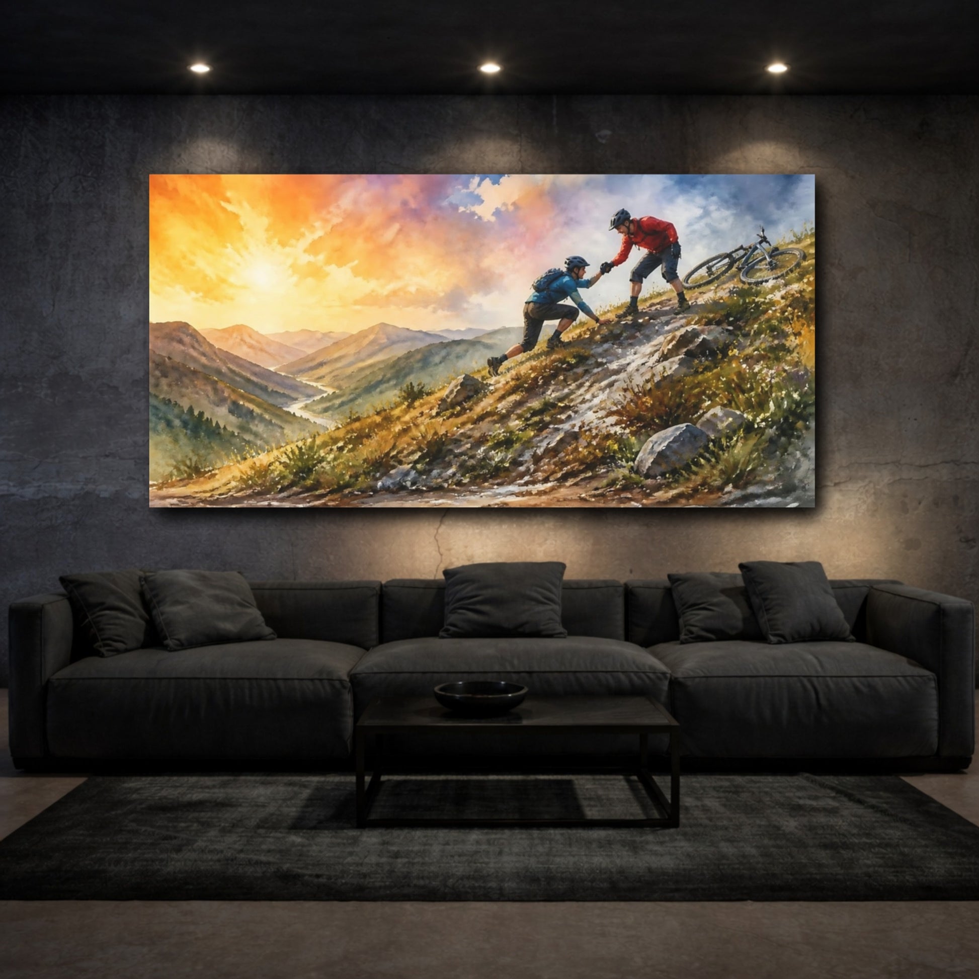 Mockup 3. Mountain Bikers Motivation shown as canvas print
