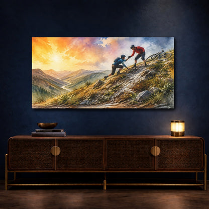 Mockup 4. Mountain Bikers Motivation shown as canvas print