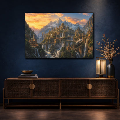 Mockup 4. Mountain City Landscape shown as canvas print