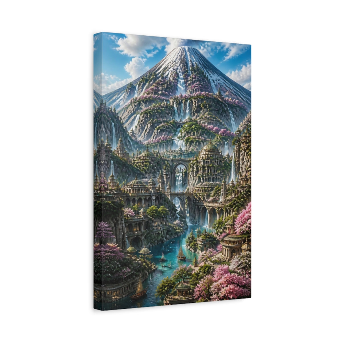 Side Mockup 4. Mountain City Of Waterfalls shown as canvas print