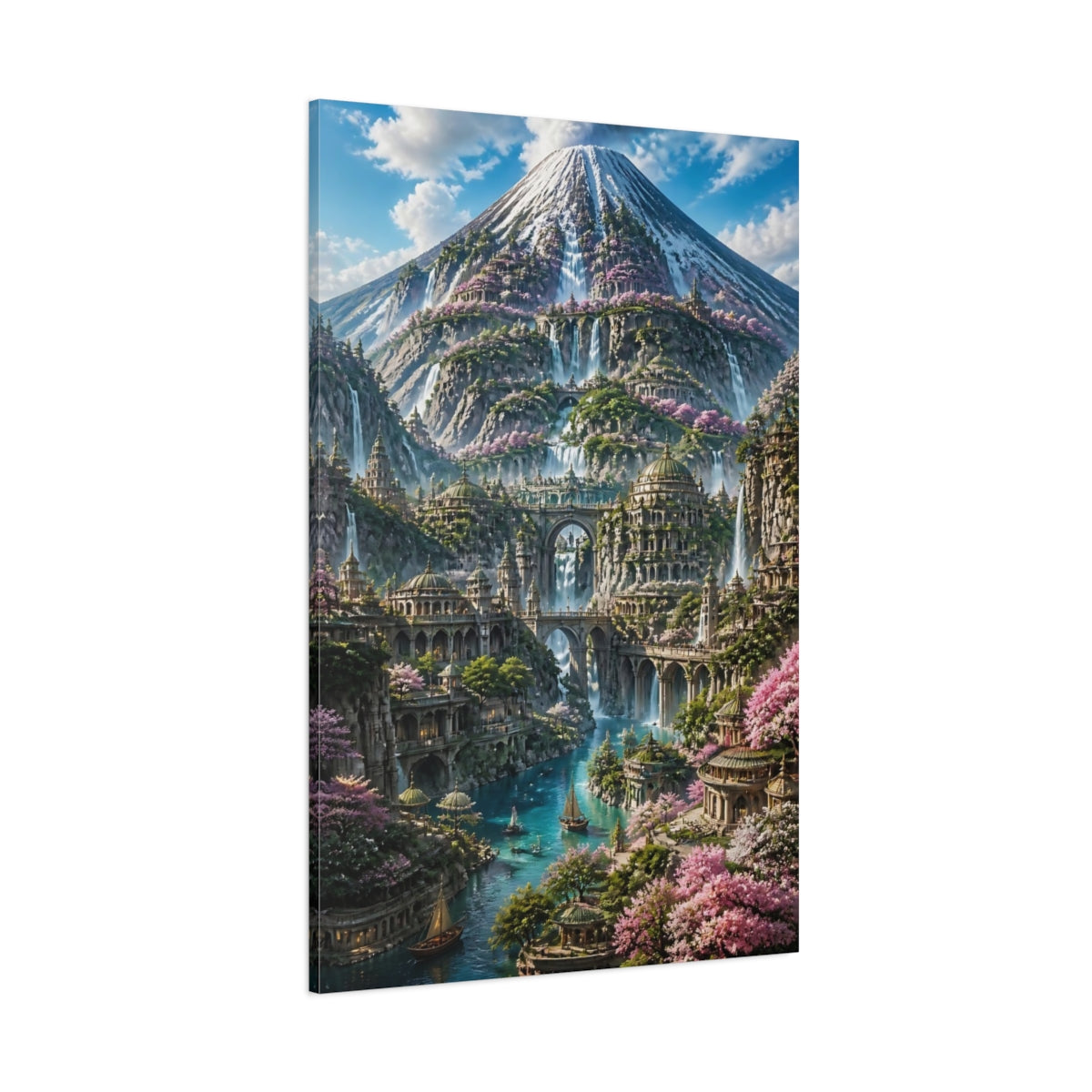 Side Mockup 1. Mountain City Of Waterfalls shown as canvas print