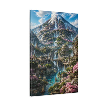Side Mockup 2. Mountain City Of Waterfalls shown as canvas print