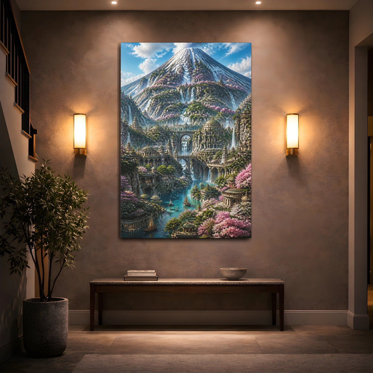 Mockup 2. Mountain City Of Waterfalls shown as canvas print