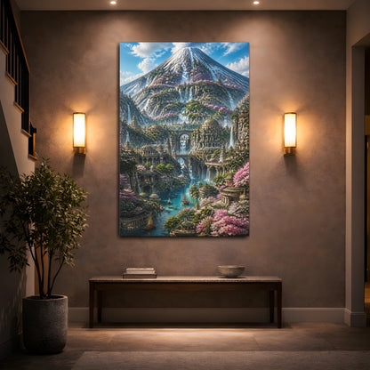 Mockup 2. Mountain City Of Waterfalls shown as canvas print
