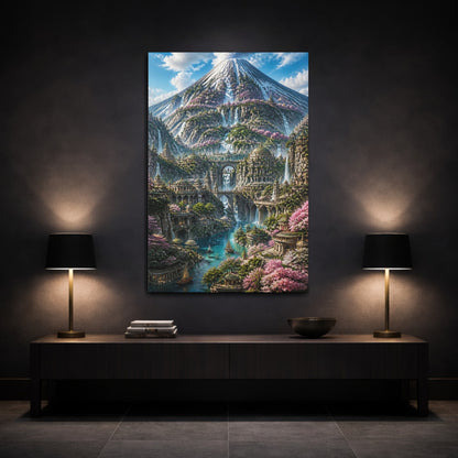 Mockup 3. Mountain City Of Waterfalls shown as canvas print