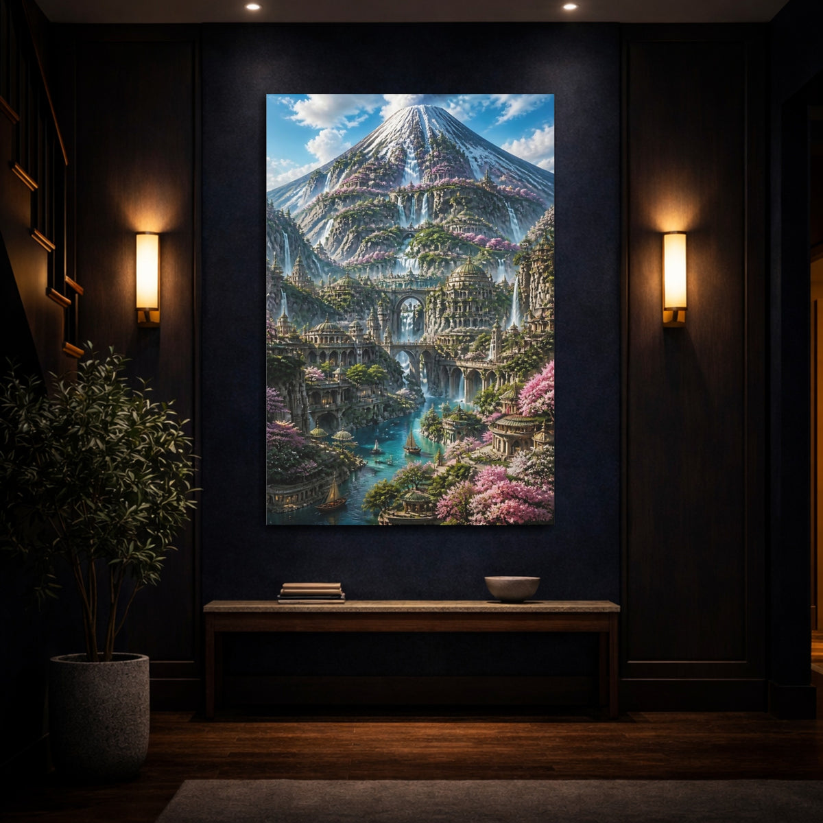 Mockup 4. Mountain City Of Waterfalls shown as canvas print
