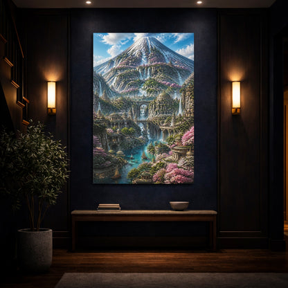 Mockup 4. Mountain City Of Waterfalls shown as canvas print