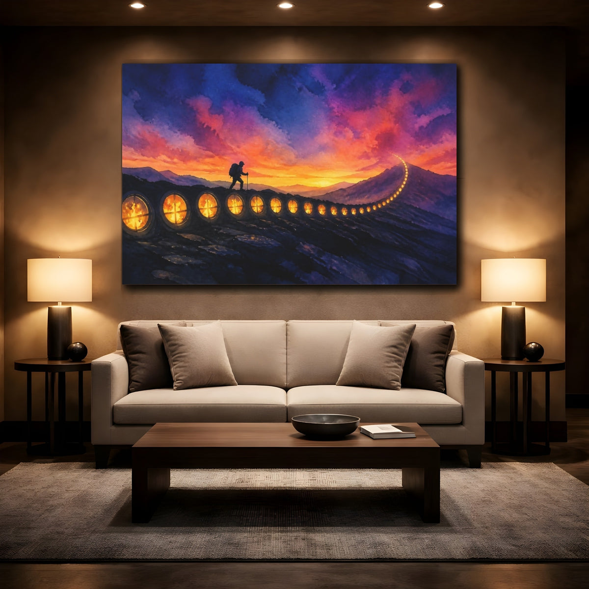 Mockup 2. Mountain Hiker Motivation shown as canvas print