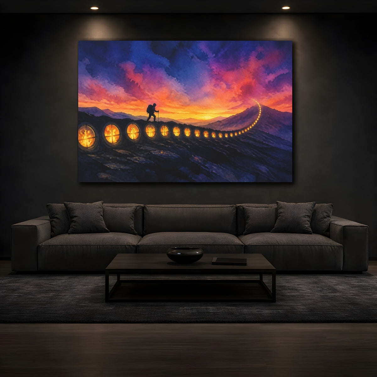 Mockup 3. Mountain Hiker Motivation shown as canvas print