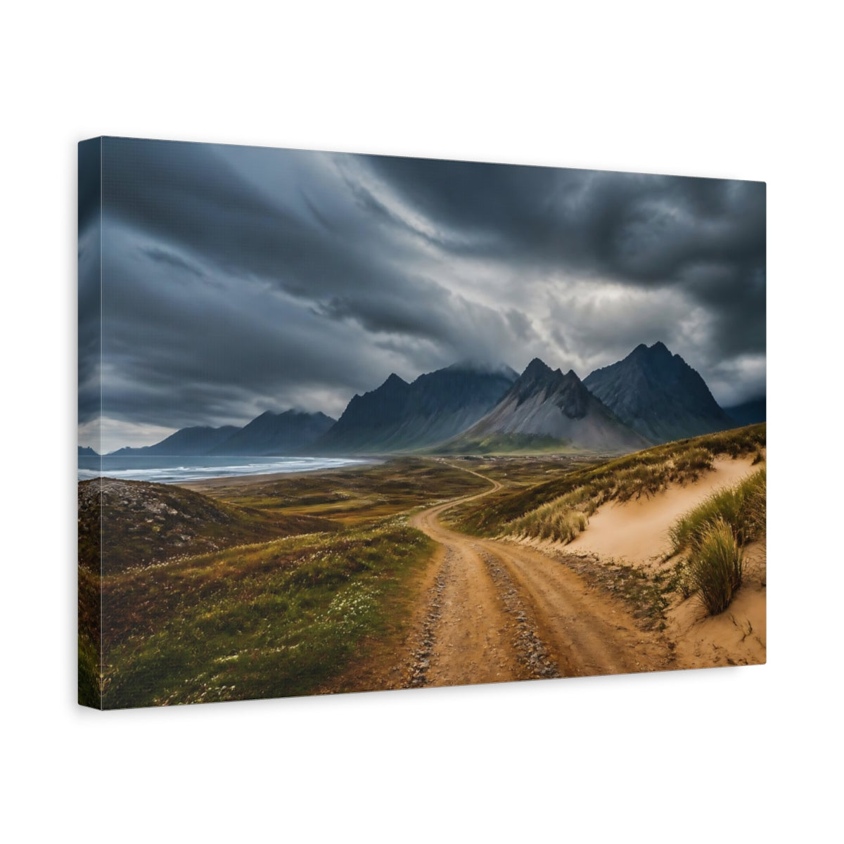 Side Mockup 4. Mountain Landscape Road shown as canvas print