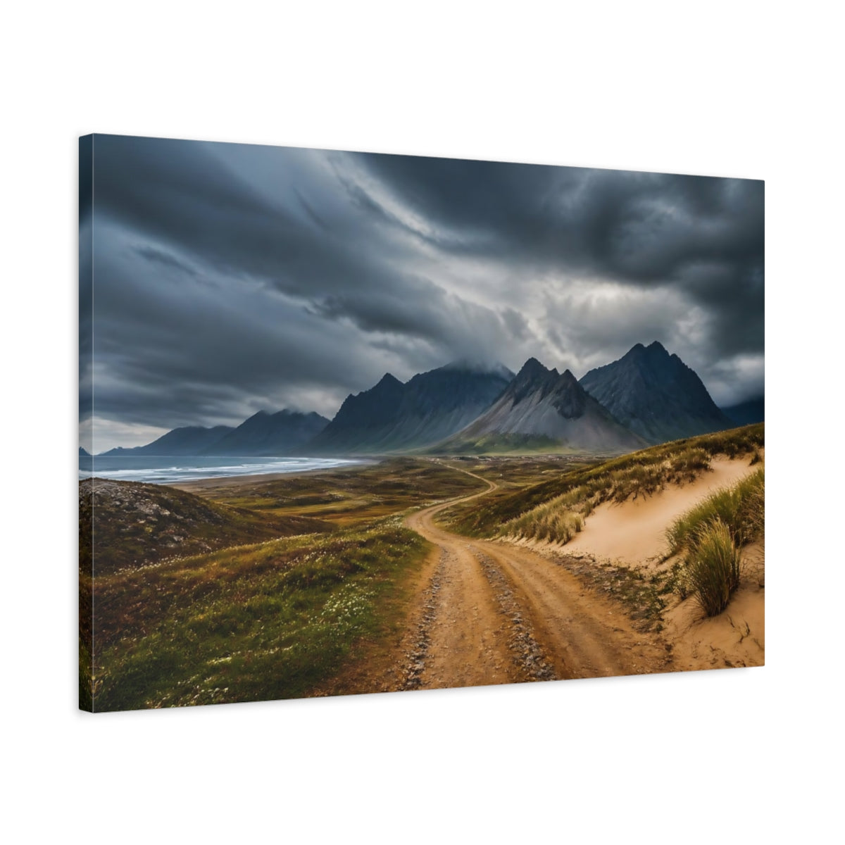 Side Mockup 2. Mountain Landscape Road shown as canvas print