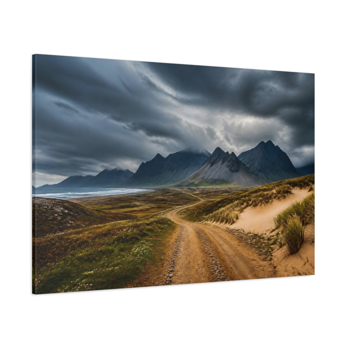 Side Mockup 1. Mountain Landscape Road shown as canvas print