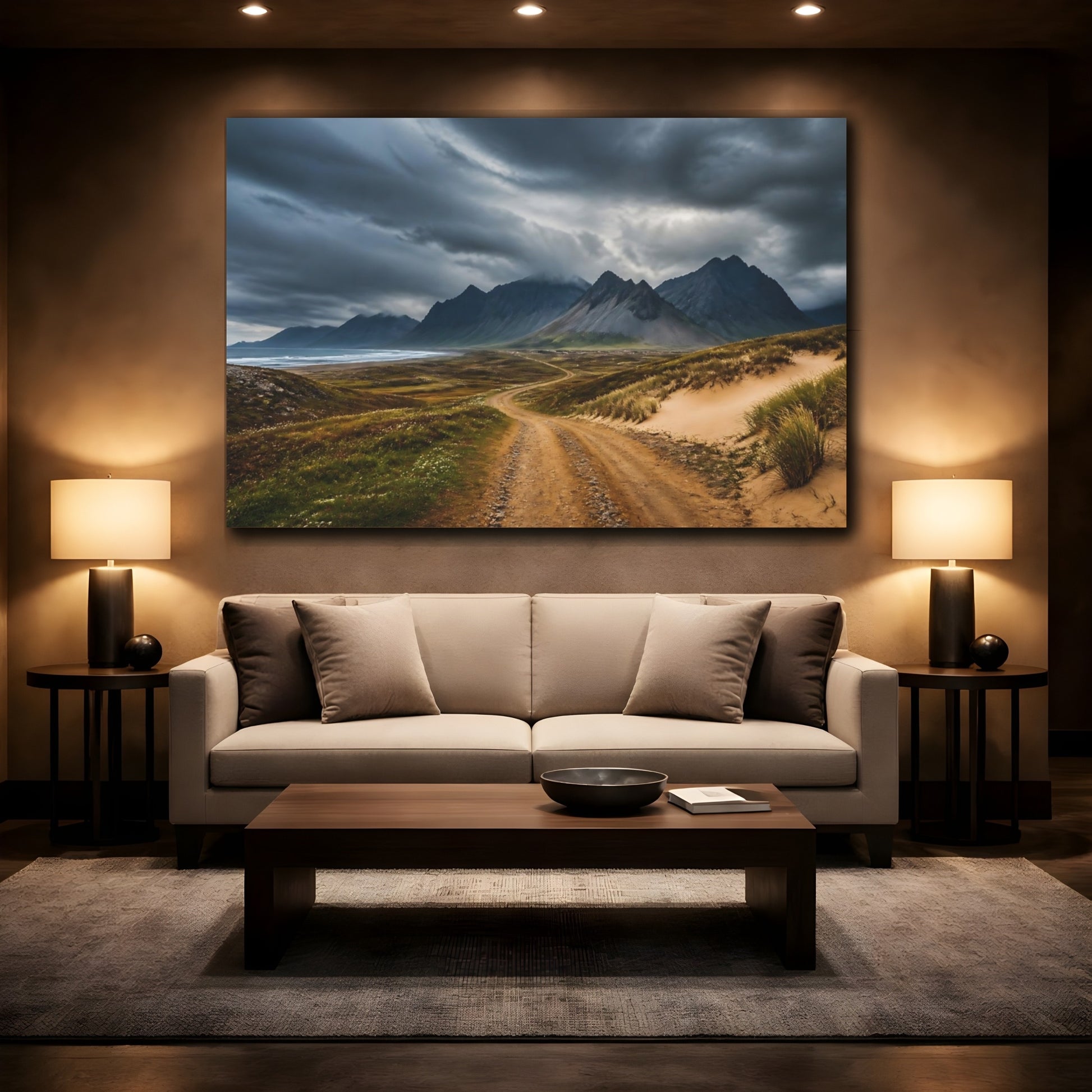 Mockup 2. Mountain Landscape Road shown as canvas print