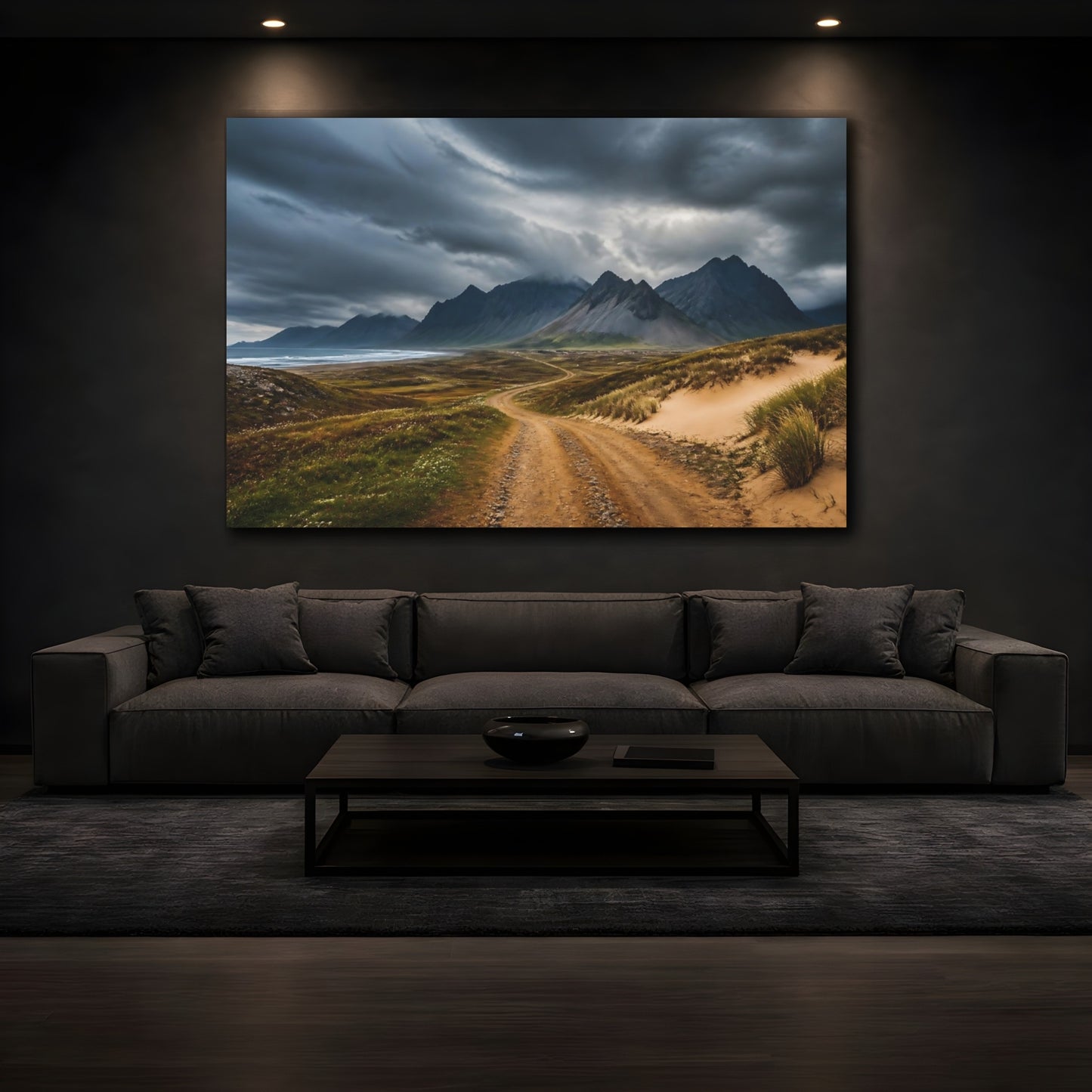 Mockup 3. Mountain Landscape Road shown as canvas print