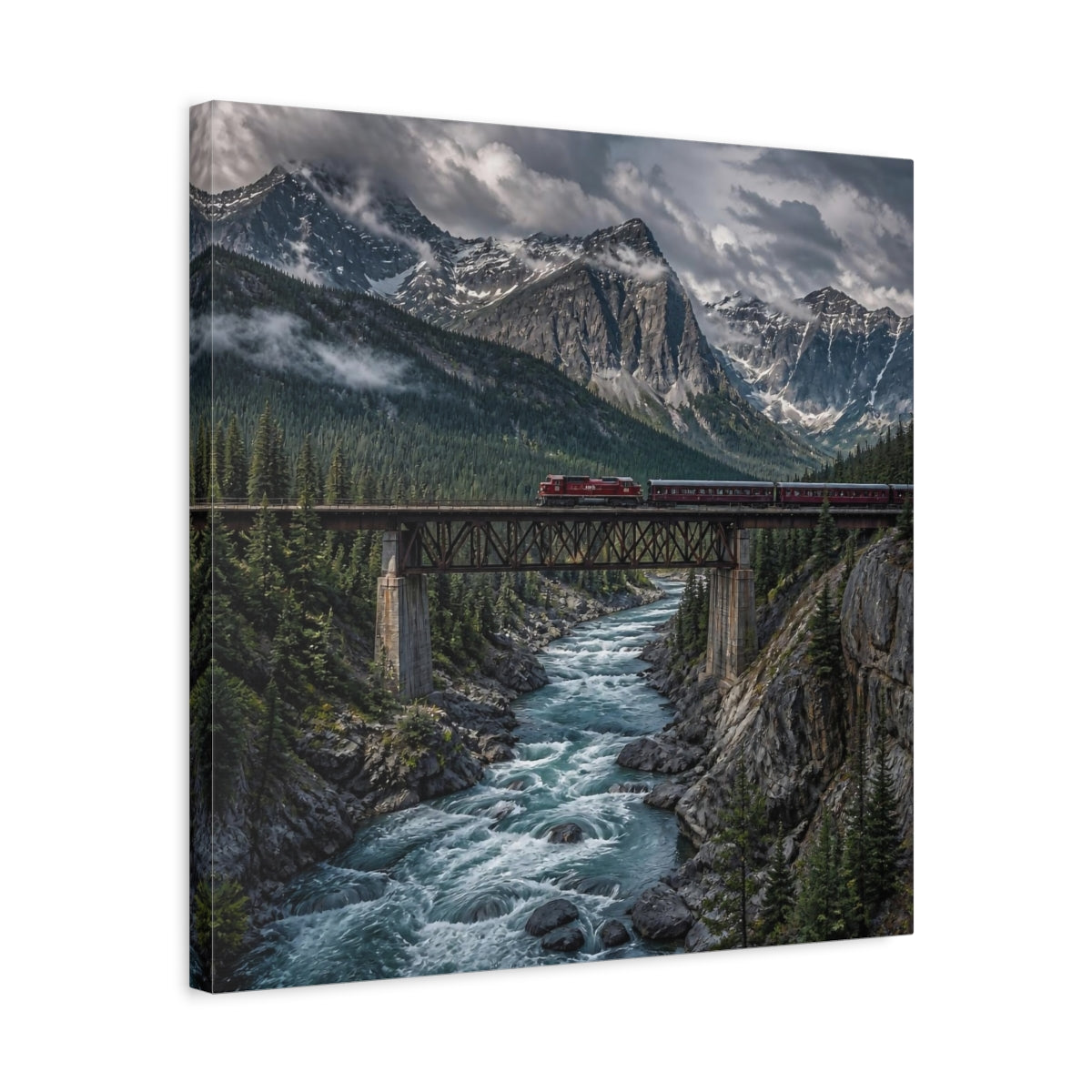Side Mockup 5. Mountain Landscape With Train shown as canvas print