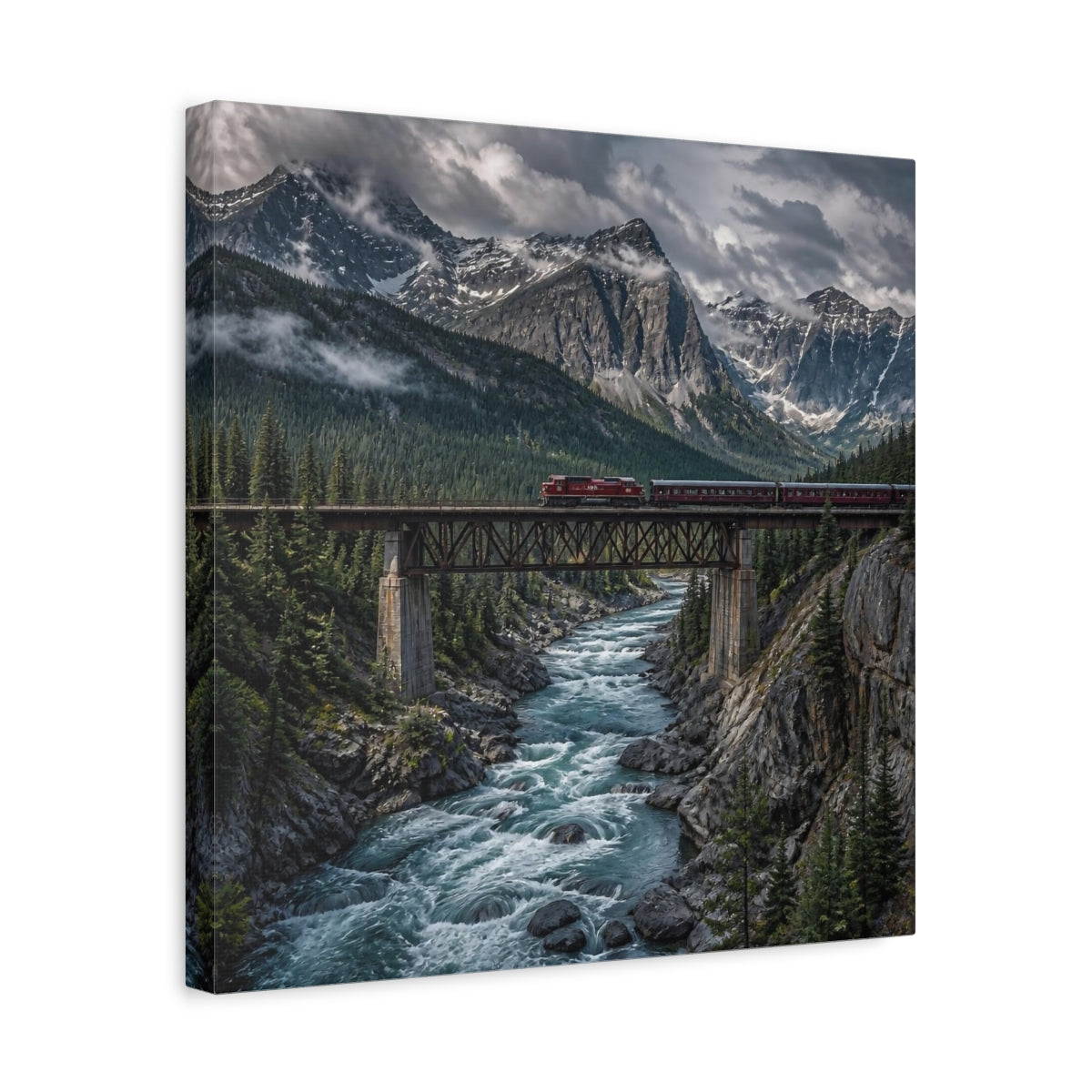Side Mockup 6. Mountain Landscape With Train shown as canvas print