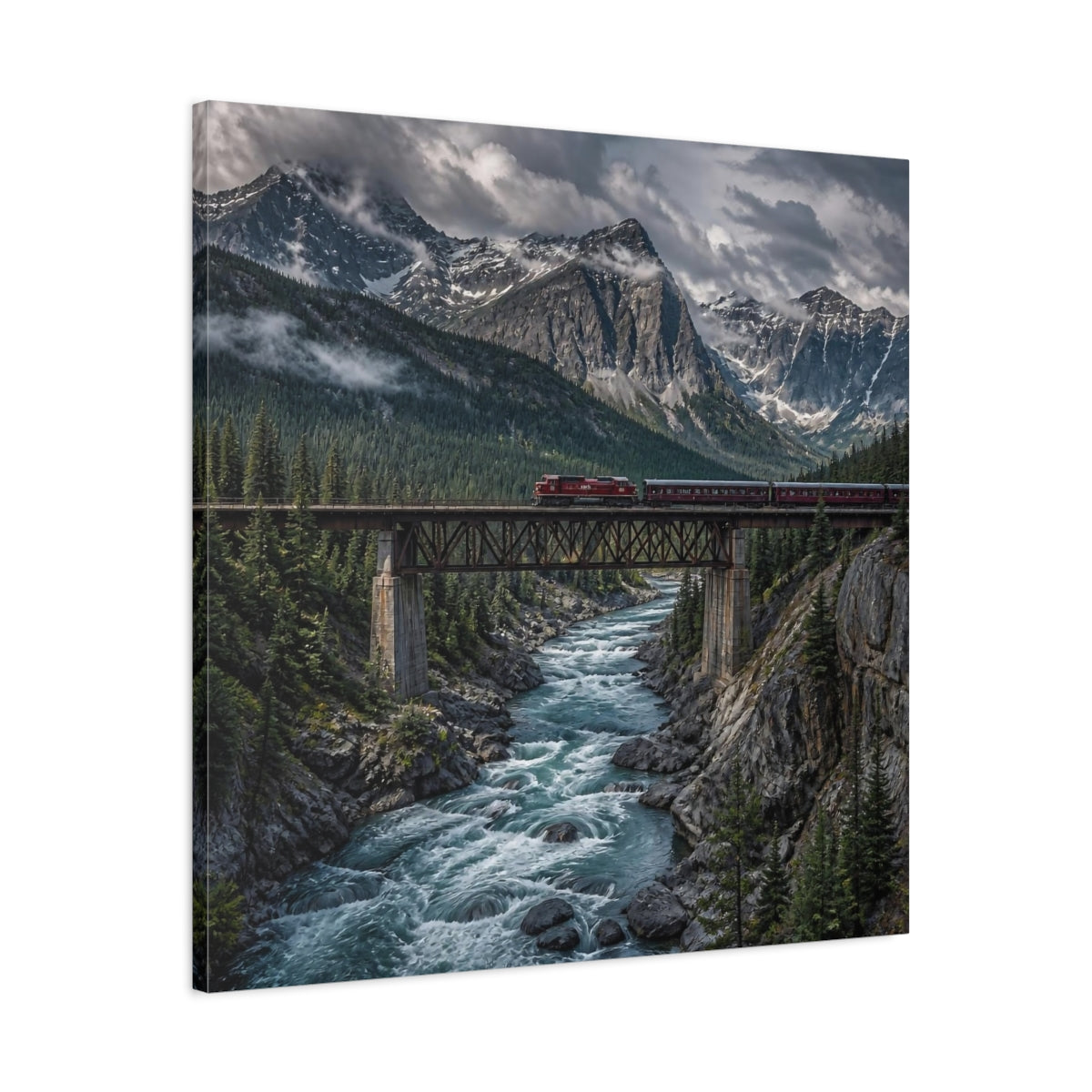 Side Mockup 3. Mountain Landscape With Train shown as canvas print