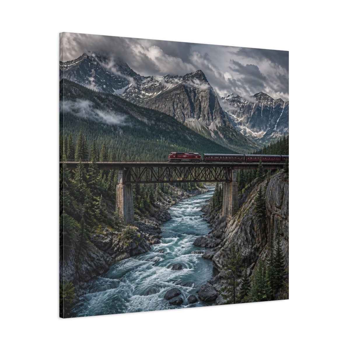 Side Mockup 1. Mountain Landscape With Train shown as canvas print