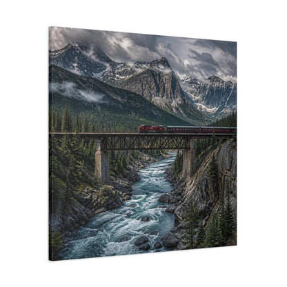 Side Mockup 1. Mountain Landscape With Train shown as canvas print