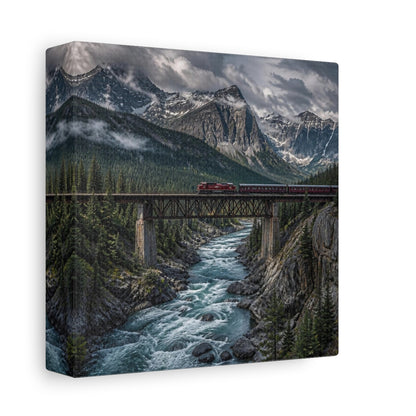 Side Mockup 2. Mountain Landscape With Train shown as canvas print