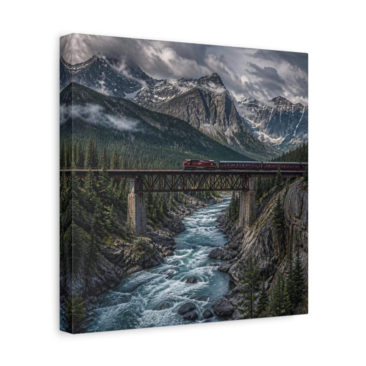 Side Mockup 8. Mountain Landscape With Train shown as canvas print